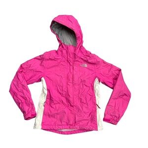 The North Face Hyvent Womens XS pink‎ and white hooded windbreaker EUC